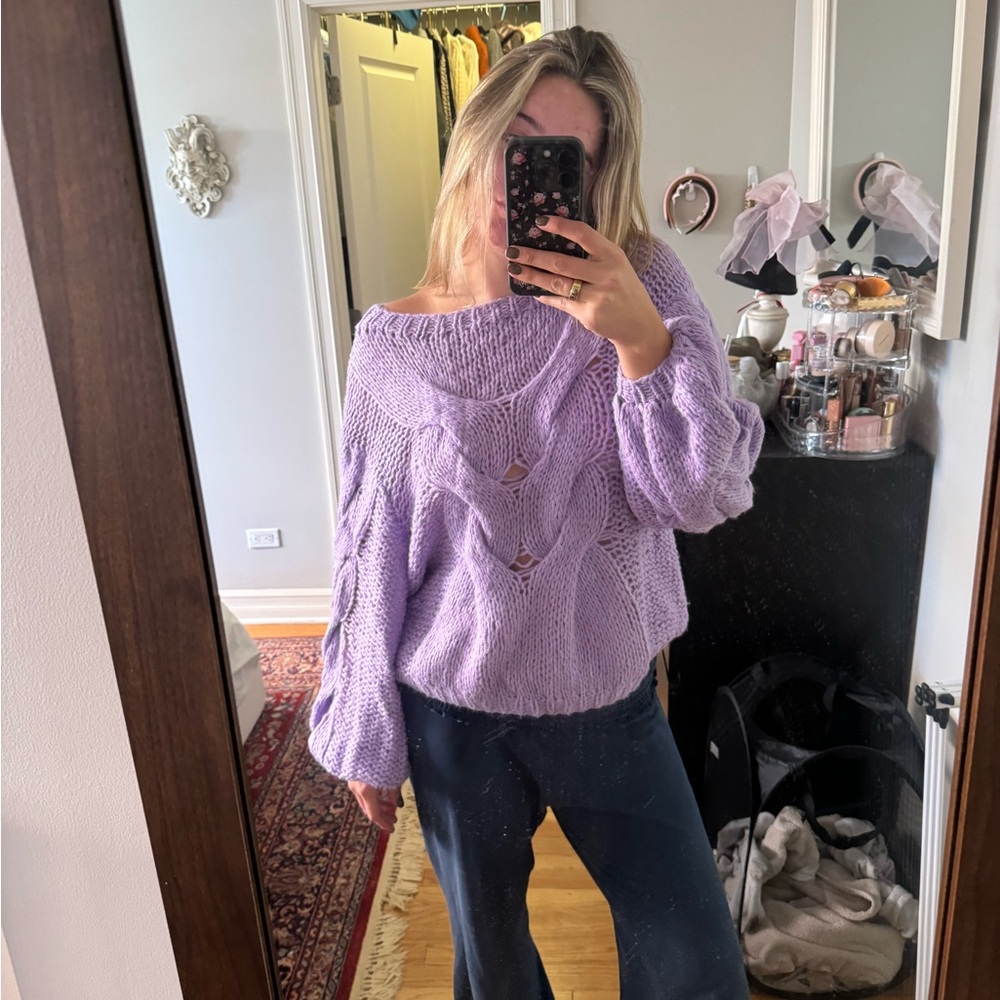 Rumoured clothing purple oversized cable knit sweater